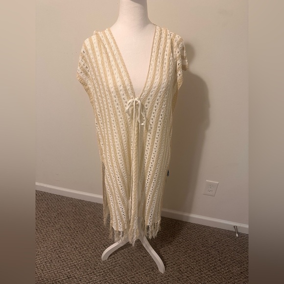 Other - Cupshe Cream and Beige Crochet Cover-Up with Fringe One Size